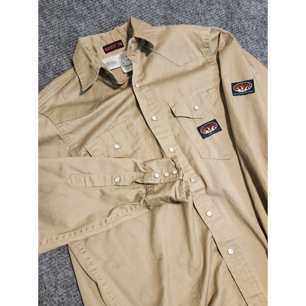 Rasco FR Flame Resistant Khaki Western Work Shirt Men Large Long FR750 HRC2 2112